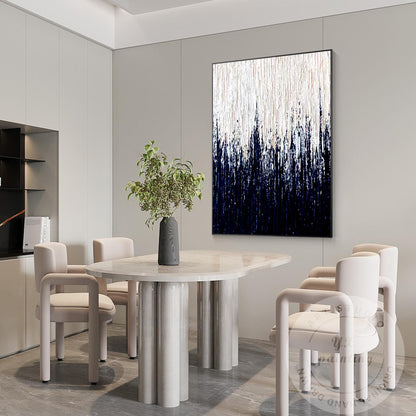 White & Navy Blue Large Abstract Wall Art, Minimalist 3D Textured Canvas Paintin #5