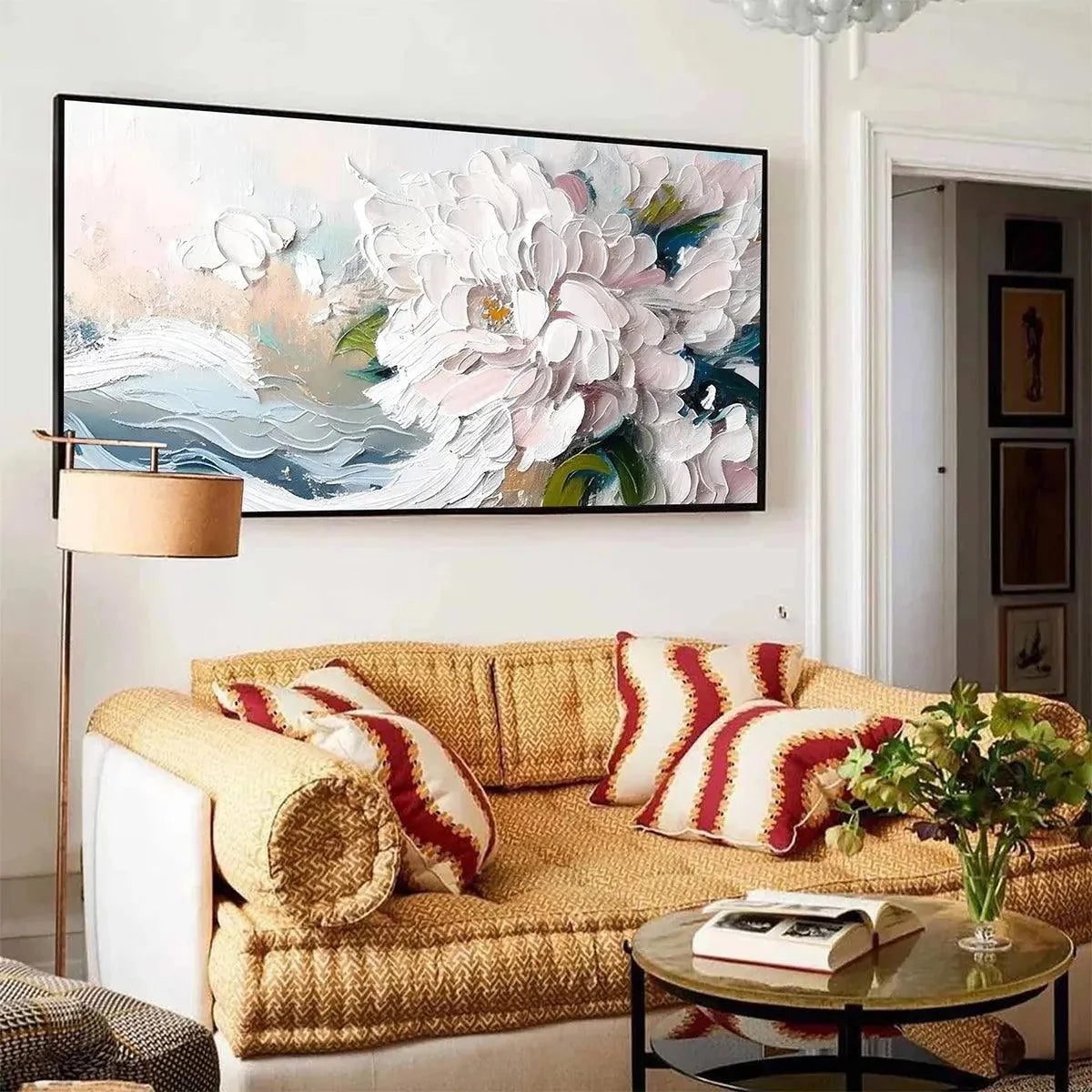 WHITE PEONY DREAM | Abstract closeup, raised brushwork detail