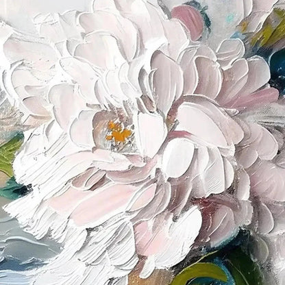 WHITE PEONY DREAM | rectangular format, hand-painted canvas edge