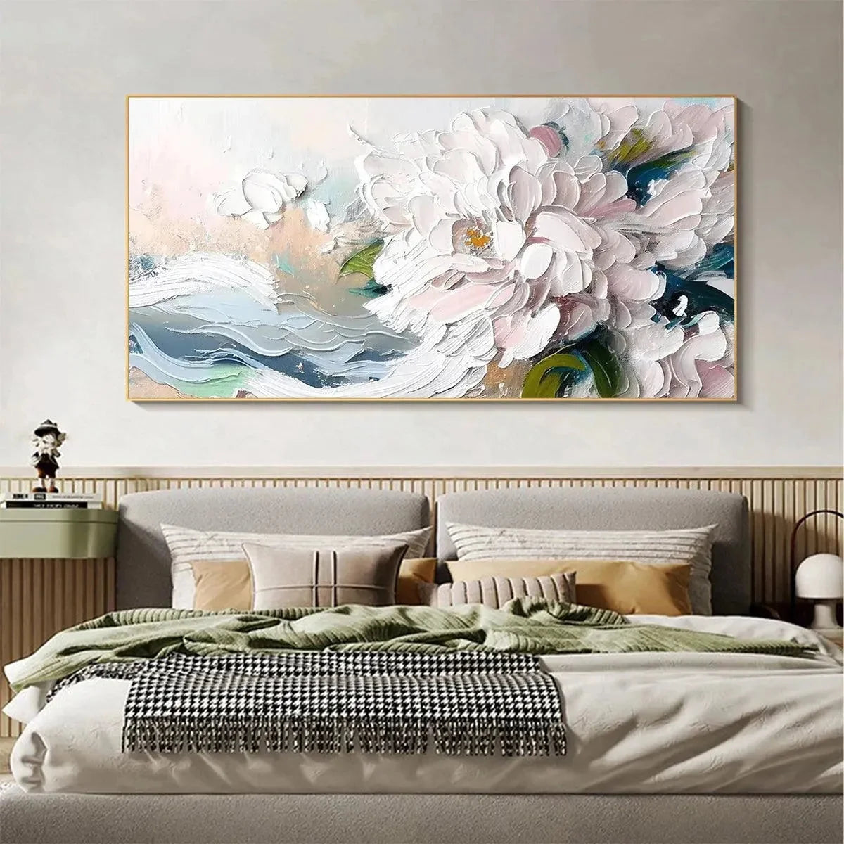 WHITE PEONY DREAM | black frame version on white wall