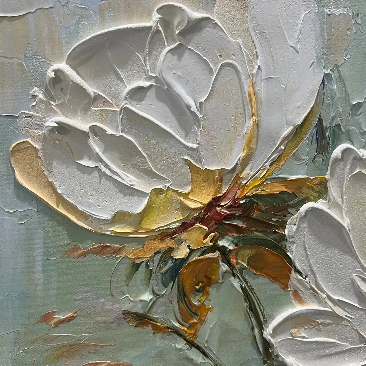 WHITE PEONY DUET | rectangular format, hand-painted canvas edge