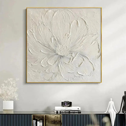 WHITE PEONY | Minimalist closeup, raised brushwork detail