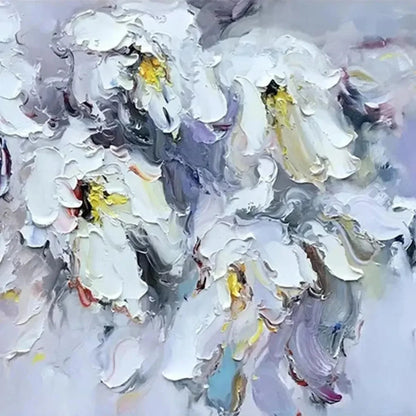 WHITE PETAL DREAM | rectangular format, hand-painted canvas edge