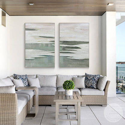 White Sage Green 3D Texture Painting: Set of 2 Minimalist Abstract Wall Art #2