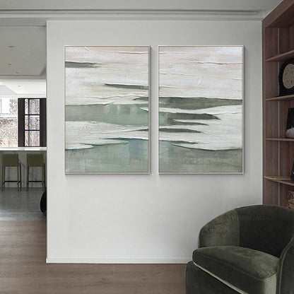 White Sage Green 3D Texture Painting: Set of 2 Minimalist Abstract Wall Art #3
