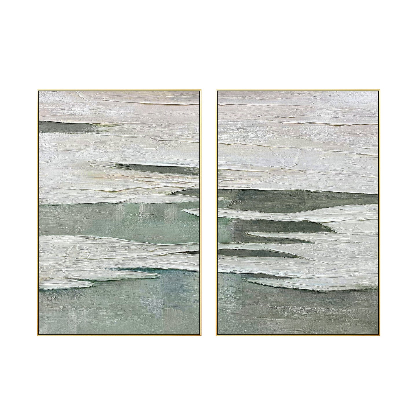 White Sage Green 3D Texture Painting: Set of 2 Minimalist Abstract Wall Art #8