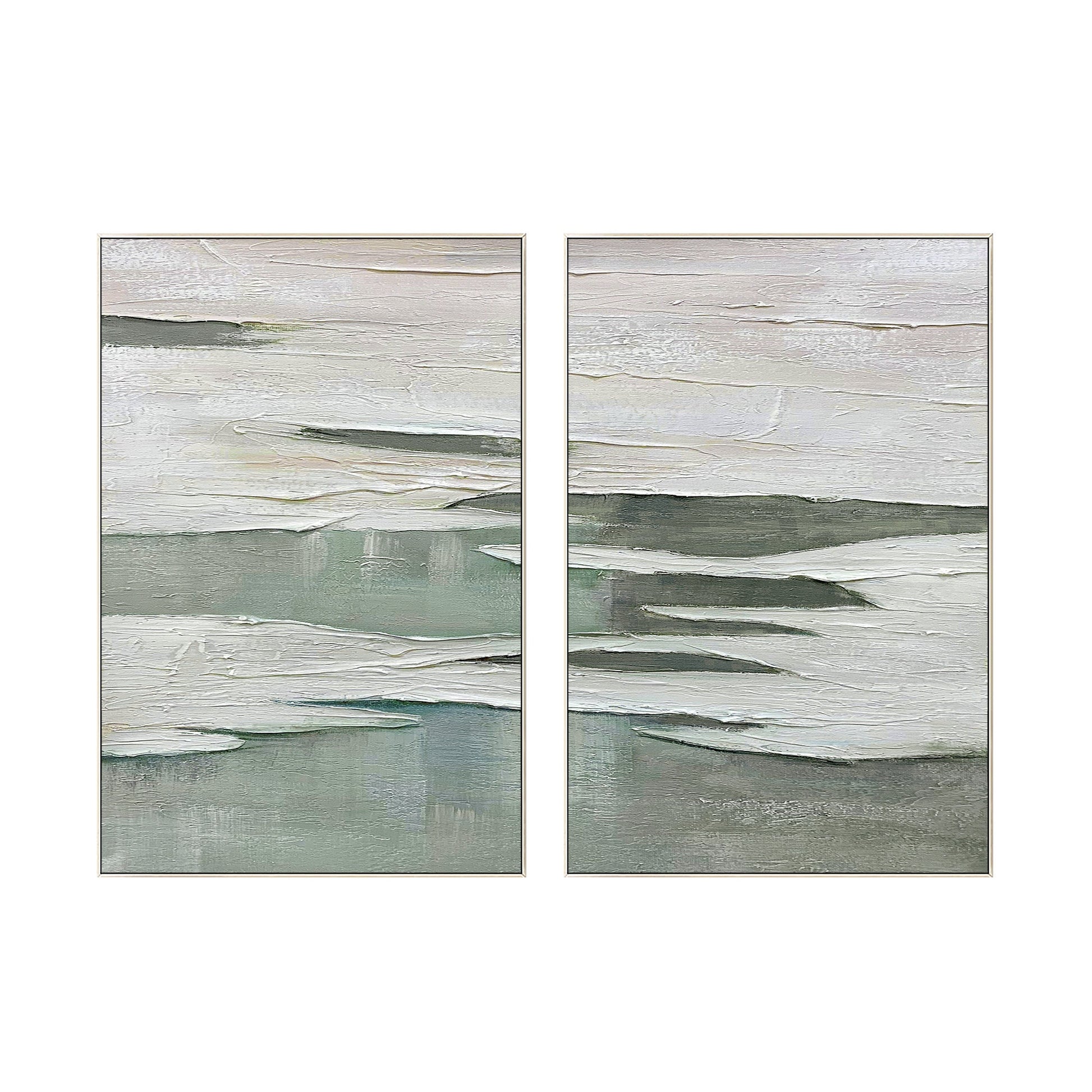 White Sage Green 3D Texture Painting: Set of 2 Minimalist Abstract Wall Art #9