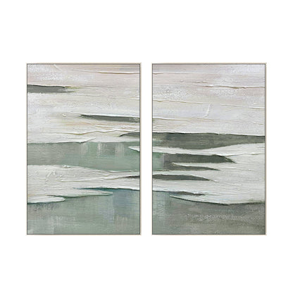 White Sage Green 3D Texture Painting: Set of 2 Minimalist Abstract Wall Art #9