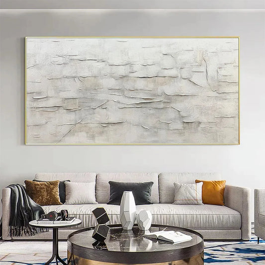 WHITE SANDS: White Abstract Minimalist Oil Painting on Canvas