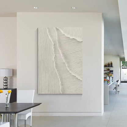 White Texture 3D Painting on Canvas: Abstract Ocean Waves, Nordic Decor #2
