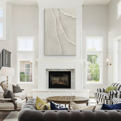 White Texture 3D Painting on Canvas: Abstract Ocean Waves, Nordic Decor #3