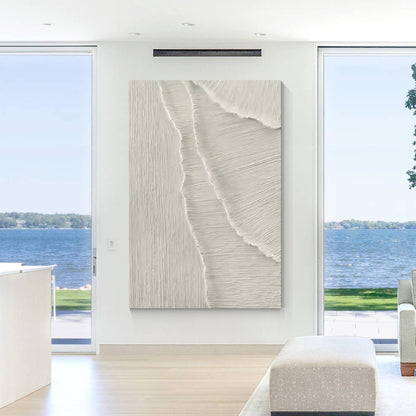 White Texture 3D Painting on Canvas: Abstract Ocean Waves, Nordic Decor #4