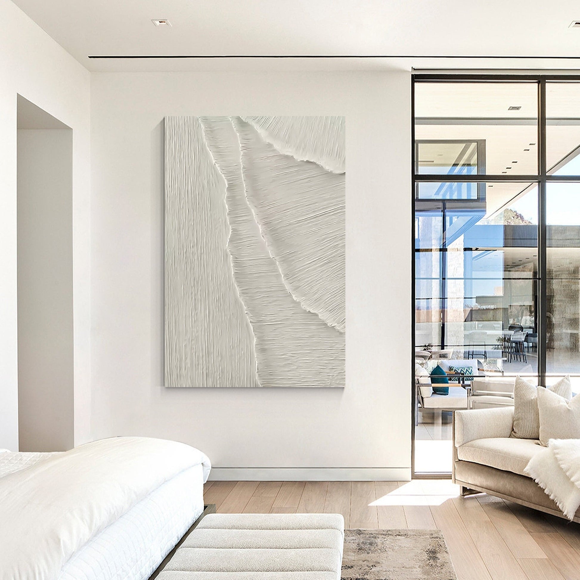 White Texture 3D Painting on Canvas: Abstract Ocean Waves, Nordic Decor #1