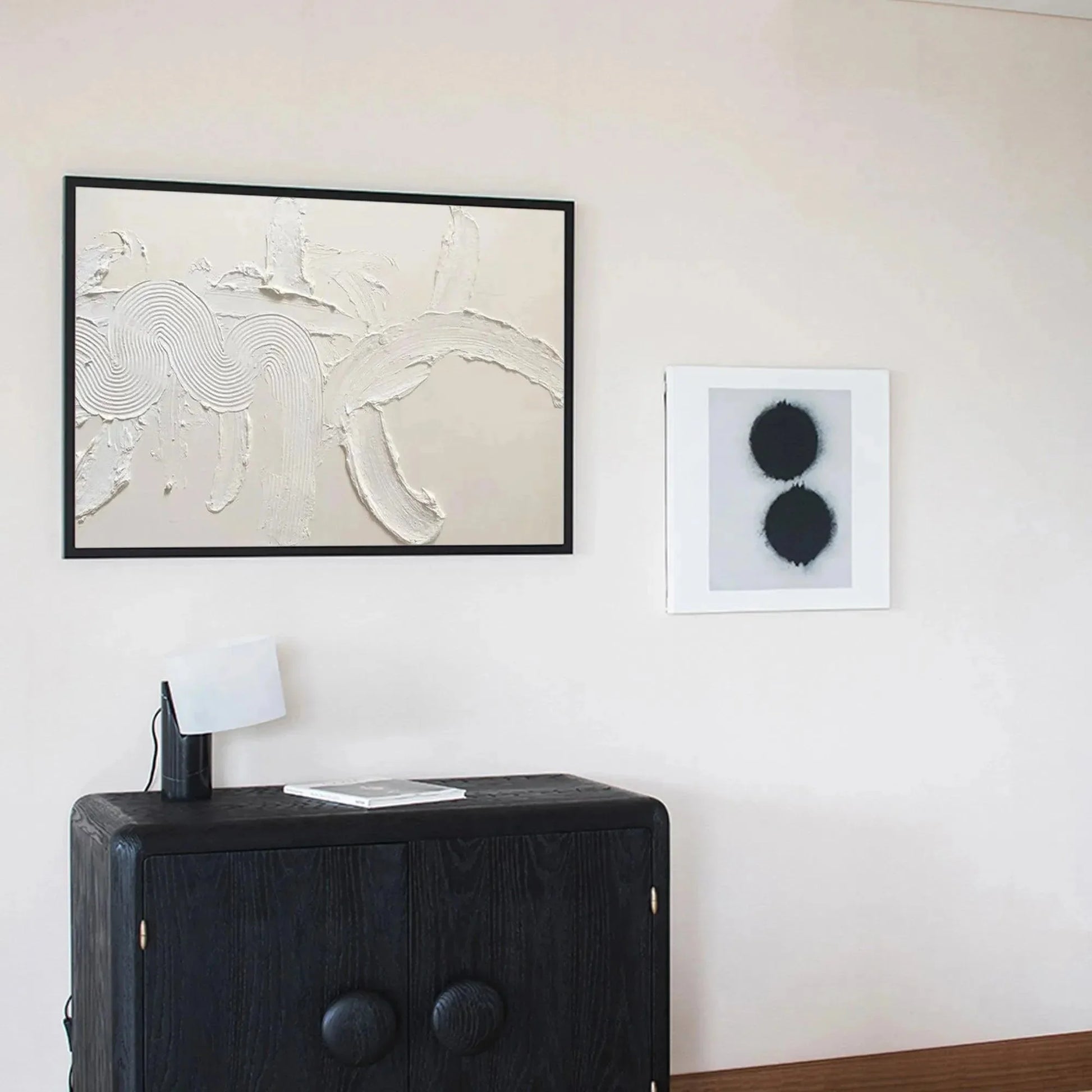 WHITE TEXTURED ABSTRACT | black frame version on white wall