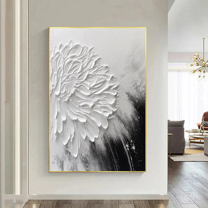WHITE TEXTURED BLOOM | Abstract closeup, raised brushwork detail
