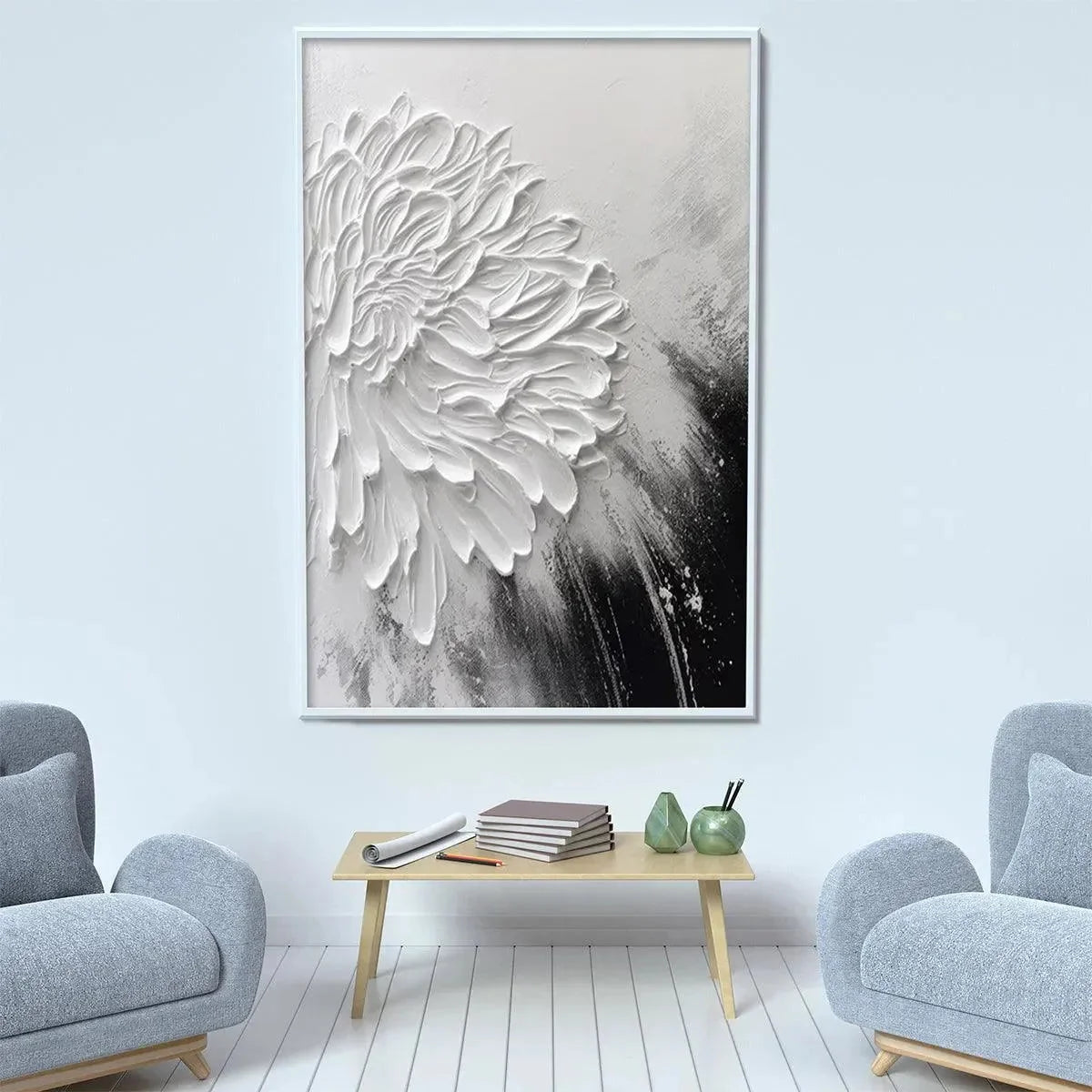 WHITE TEXTURED BLOOM | rolled canvas, ready for custom framing
