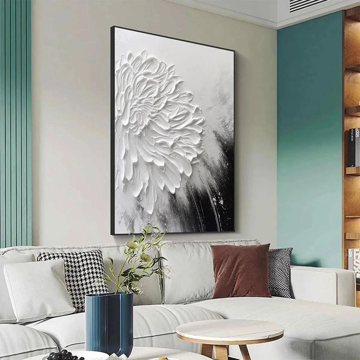 WHITE TEXTURED BLOOM | black frame version on white wall