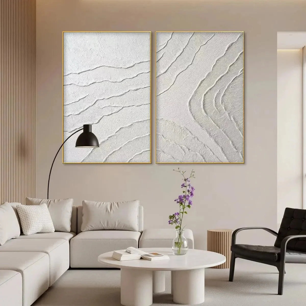 WHITE TEXTURED LINES DIPTYCH | Abstract mood, soft natural light studio shot