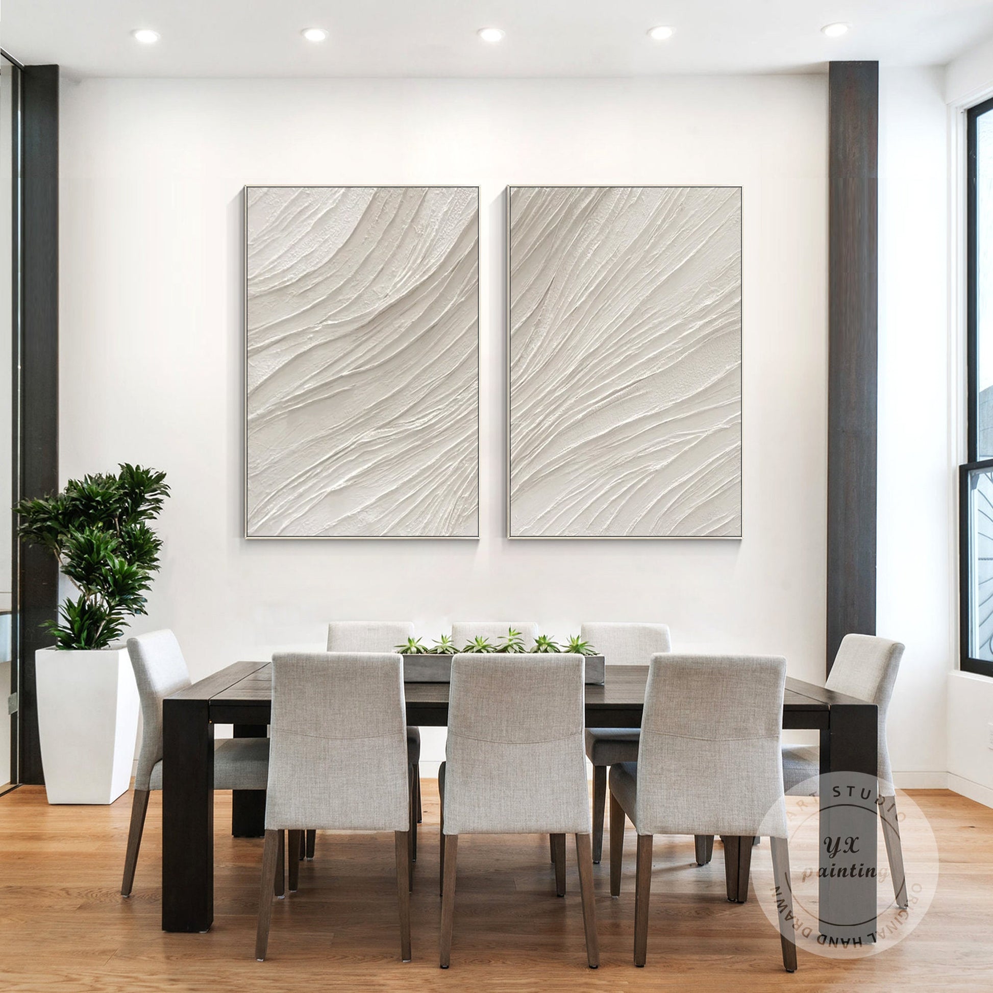 White textured minimalist 2 pieces painting, nordic/modern wall art, set of 2 li #4