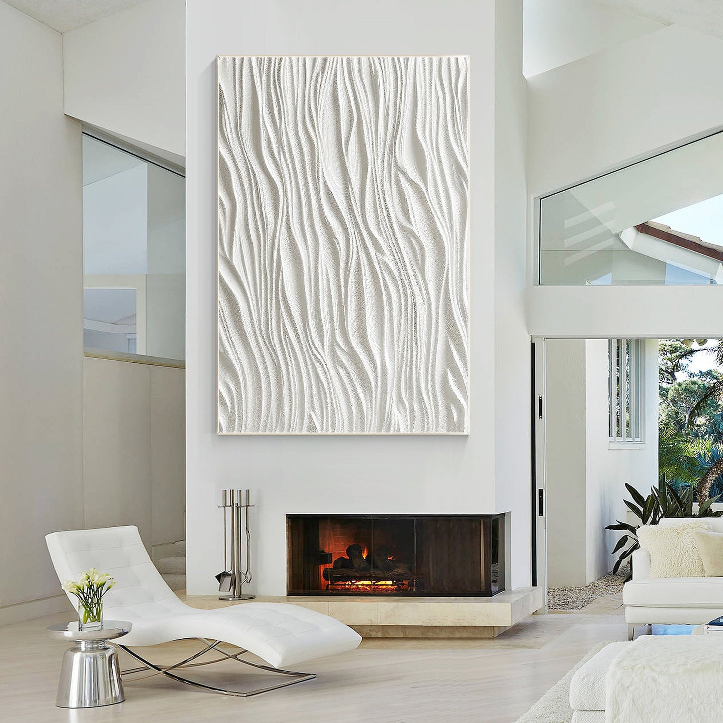 White Textured Painting: 3D Minimalist Framed Canvas Wall Art #2