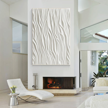 White Textured Painting: 3D Minimalist Framed Canvas Wall Art #2