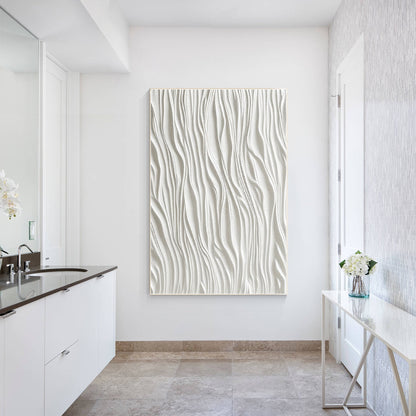 White Textured Painting: 3D Minimalist Framed Canvas Wall Art #3