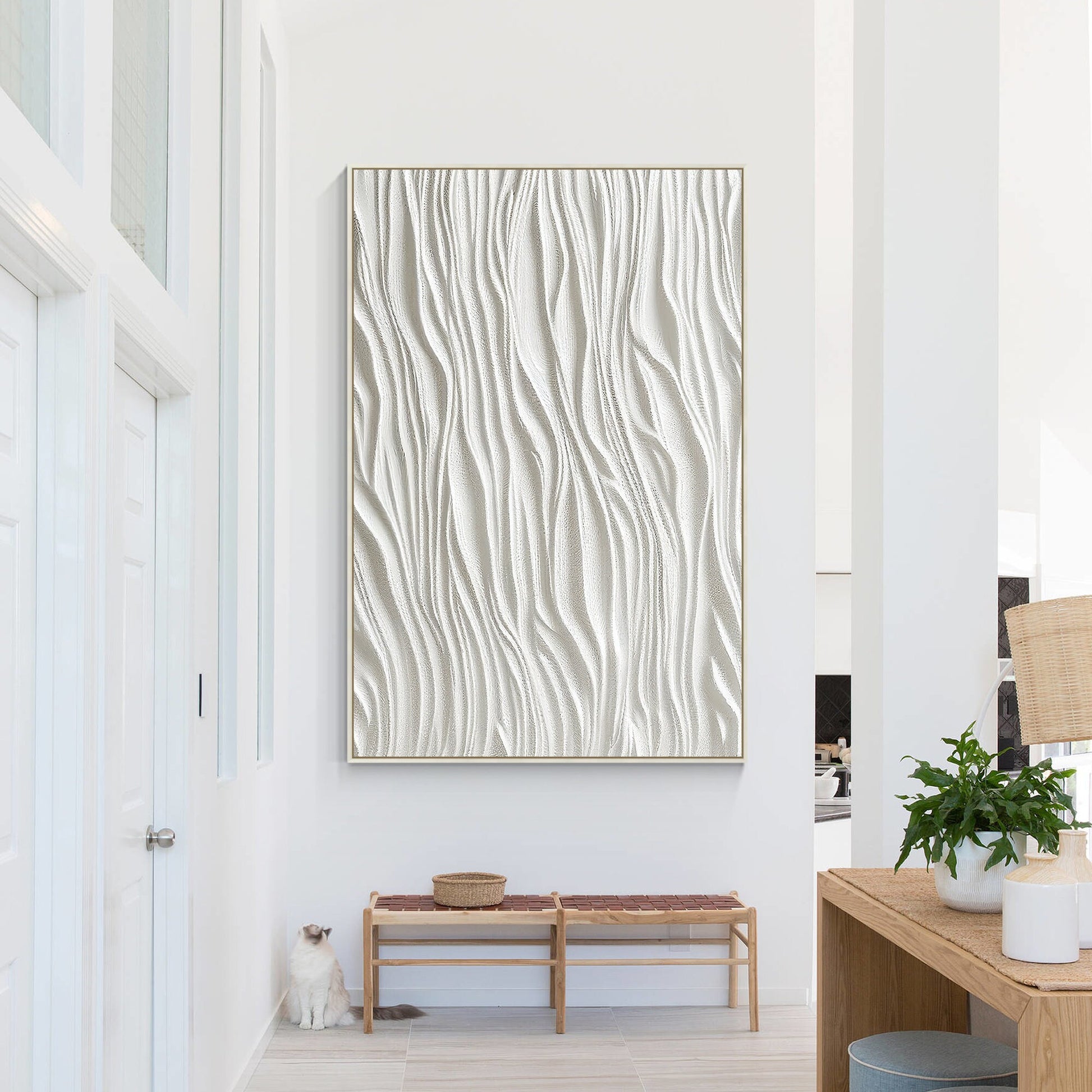 White Textured Painting: 3D Minimalist Framed Canvas Wall Art #4