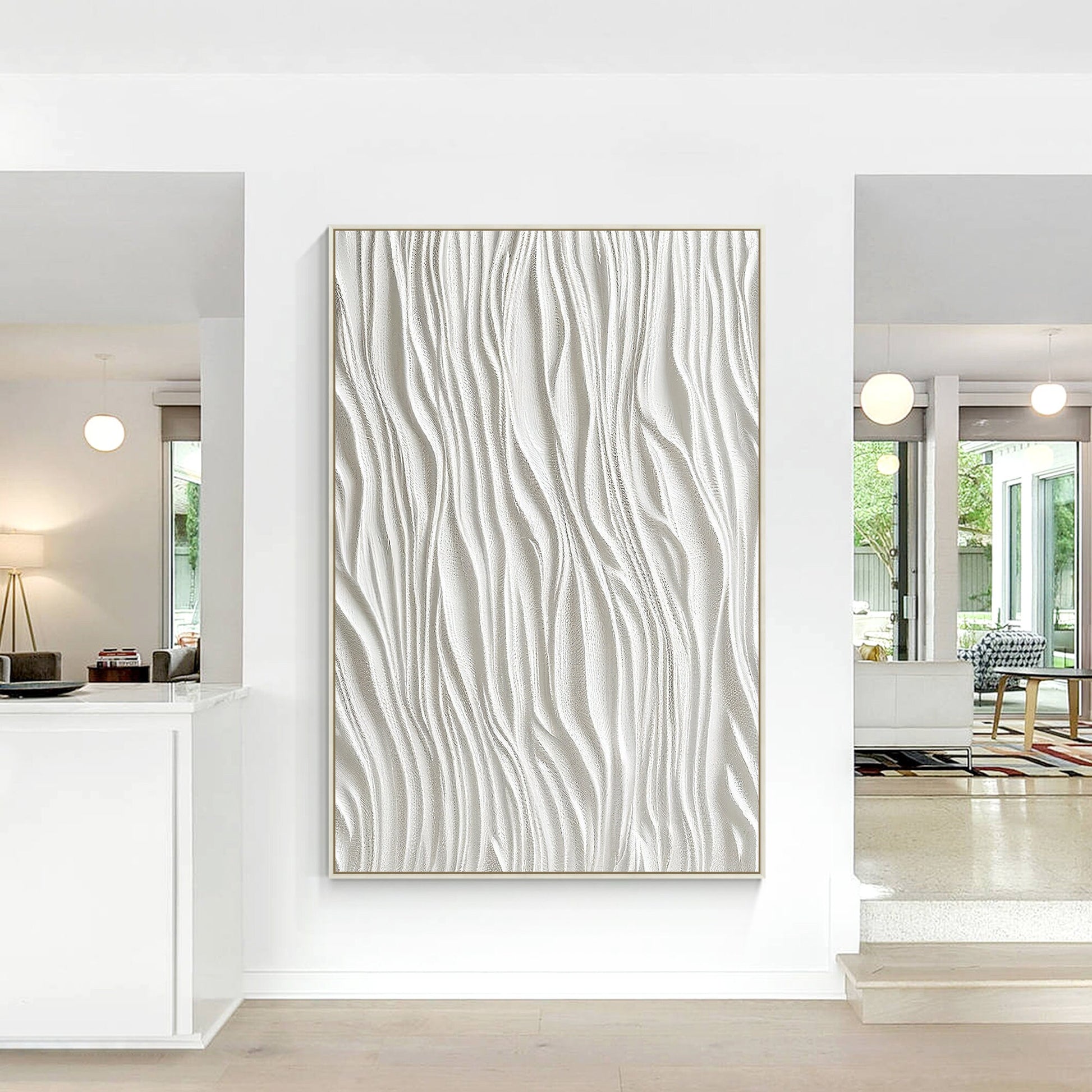 White Textured Painting: 3D Minimalist Framed Canvas Wall Art #5