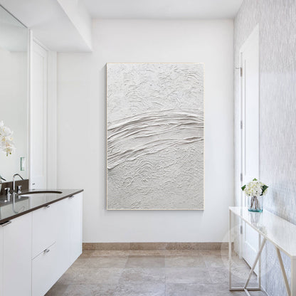 White Textured Painting On Canvas: Framed 3D Minimalist Wall Art #2