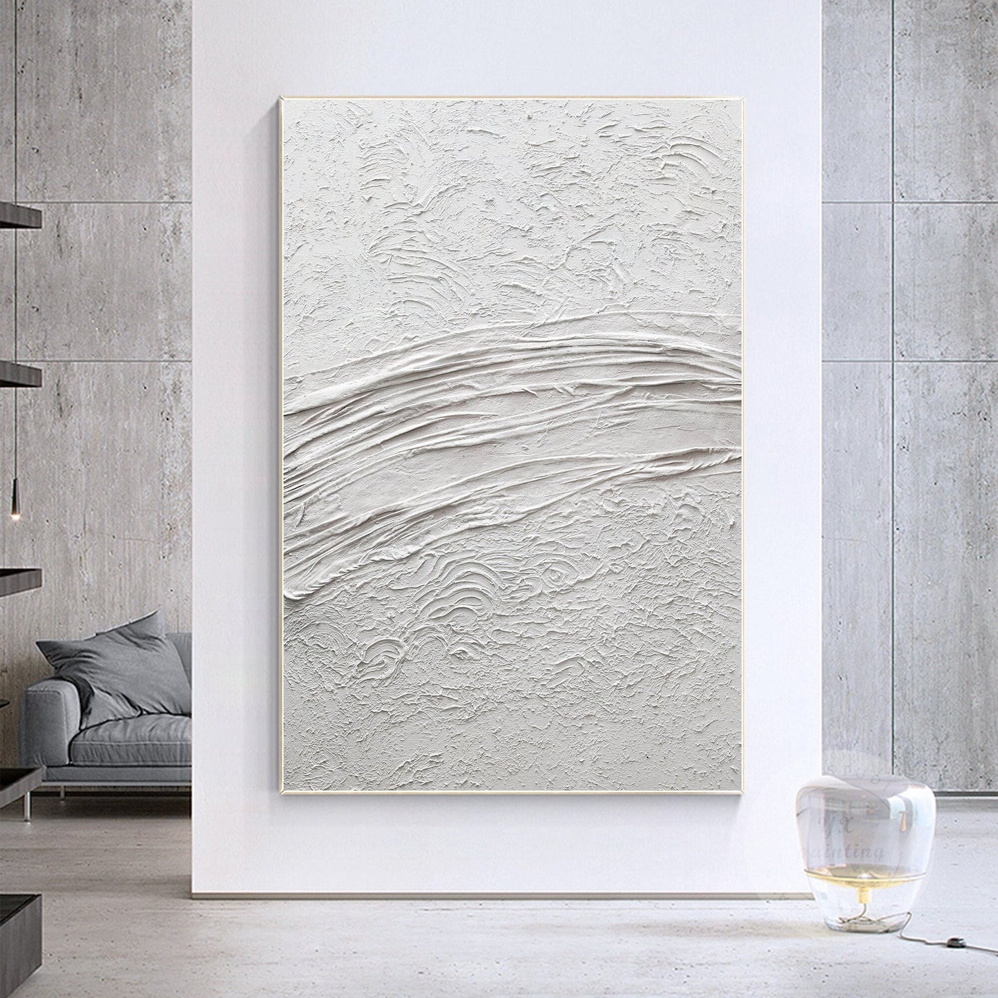 White Textured Painting On Canvas: Framed 3D Minimalist Wall Art #4