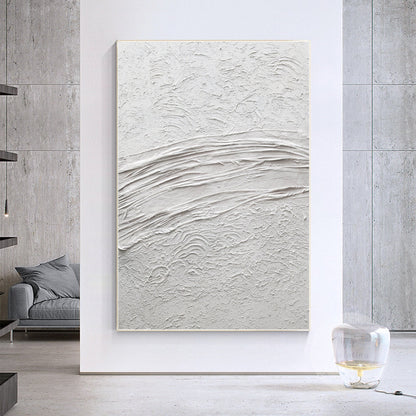 White Textured Painting On Canvas: Framed 3D Minimalist Wall Art #4