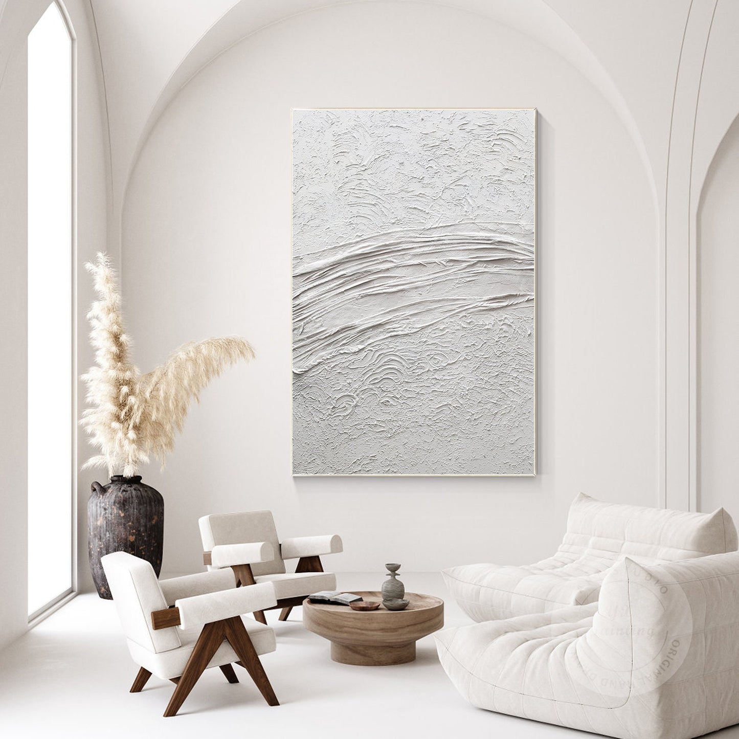 White Textured Painting On Canvas: Framed 3D Minimalist Wall Art #5