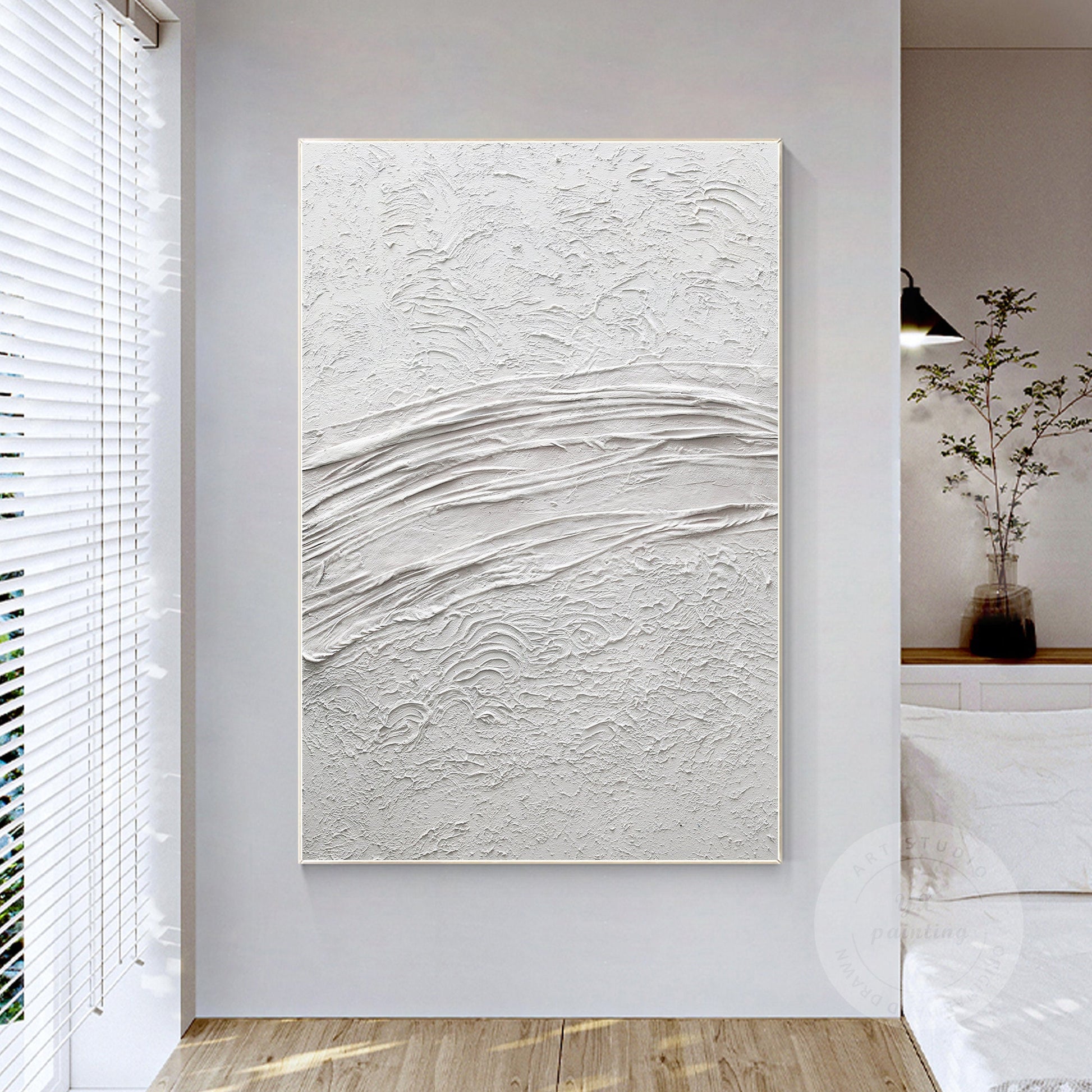 White Textured Painting On Canvas: Framed 3D Minimalist Wall Art #6