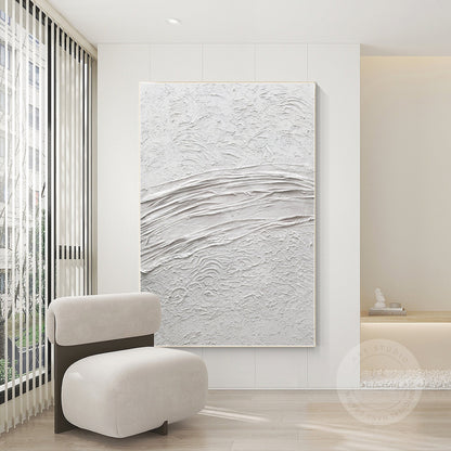 White Textured Painting On Canvas: Framed 3D Minimalist Wall Art #1