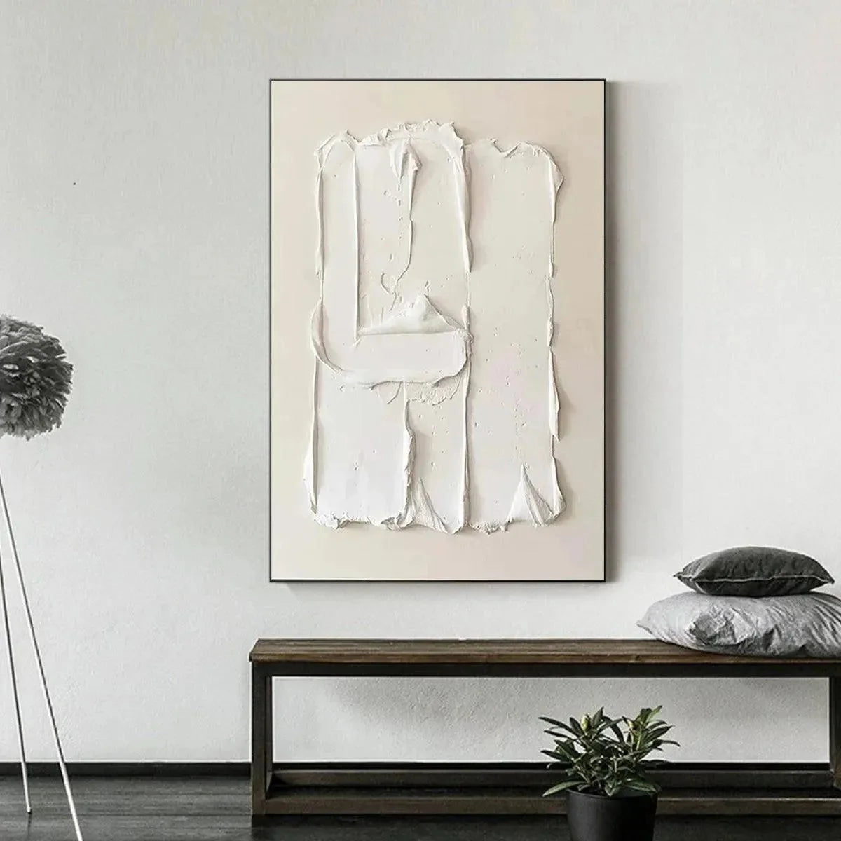 WHITE TEXTURED RELIEF | black frame version on white wall