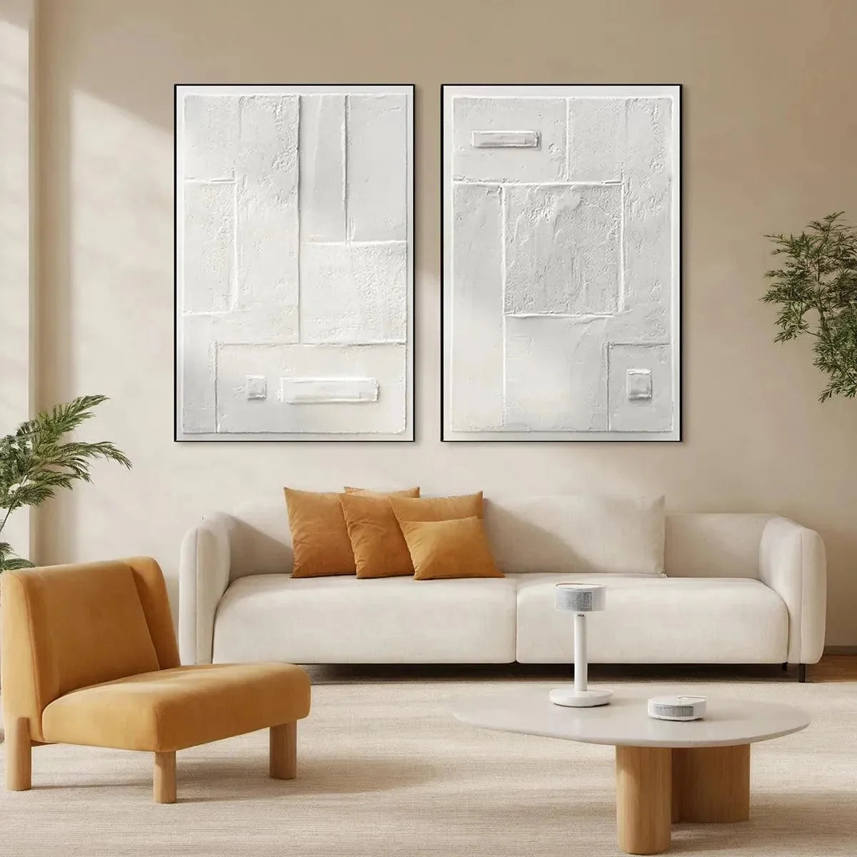 WHITE TEXTURED VERTICAL DIPTYCH | Minimalist closeup, raised brushwork detail