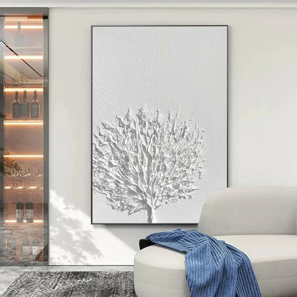 WHITE TEXTURED TREE | Abstract closeup, raised brushwork detail