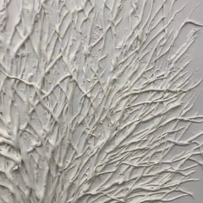 WHITE TEXTURED TREE | gold frame stretched on neutral wall