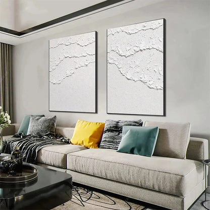 WHITE TEXTURED WAVES DIPTYCH | Abstract mood, soft natural light studio shot