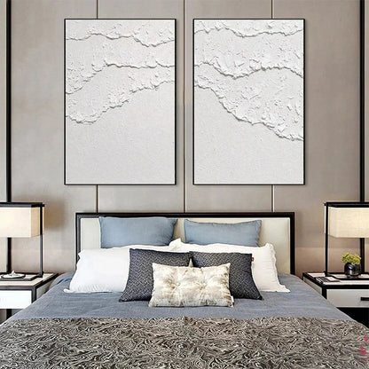WHITE TEXTURED WAVES DIPTYCH | multi-color palette, original  art