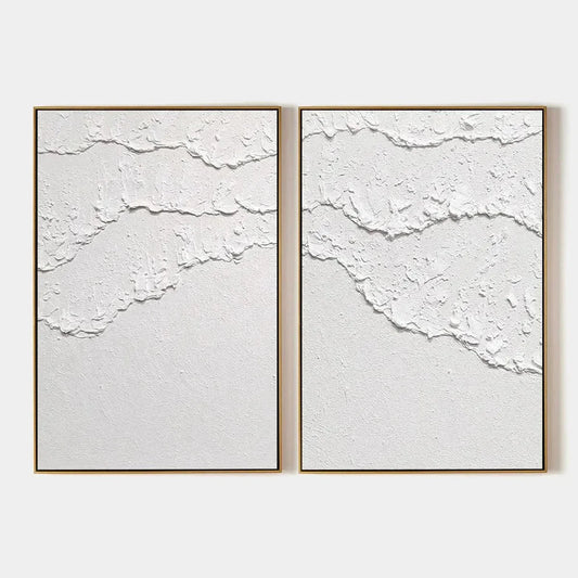 WHITE TEXTURED WAVES DIPTYCH | hanging in , Abstract wall art