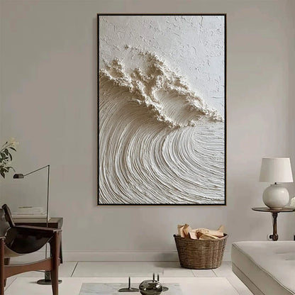 WHITE WAVE | Minimalist closeup, raised brushwork detail