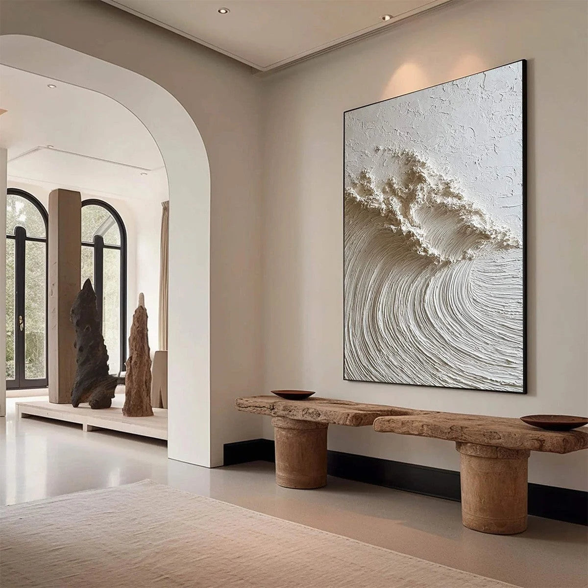 WHITE WAVE | rectangular format, hand-painted canvas edge