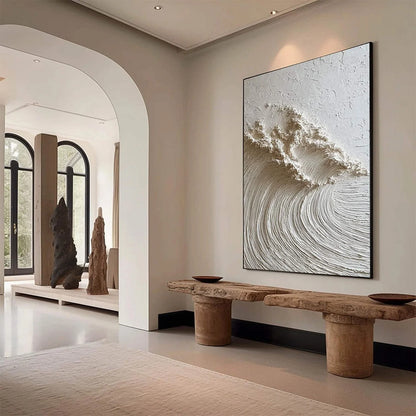 WHITE WAVE | rectangular format, hand-painted canvas edge