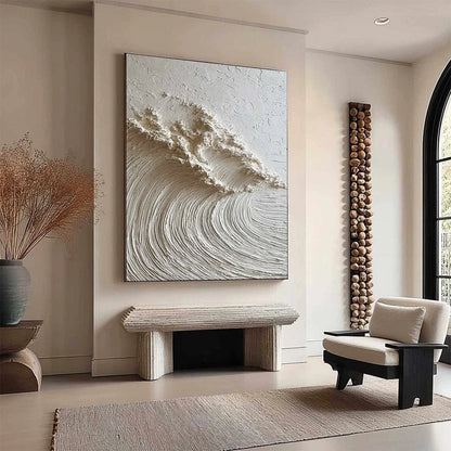 WHITE WAVE | gold frame stretched on neutral wall