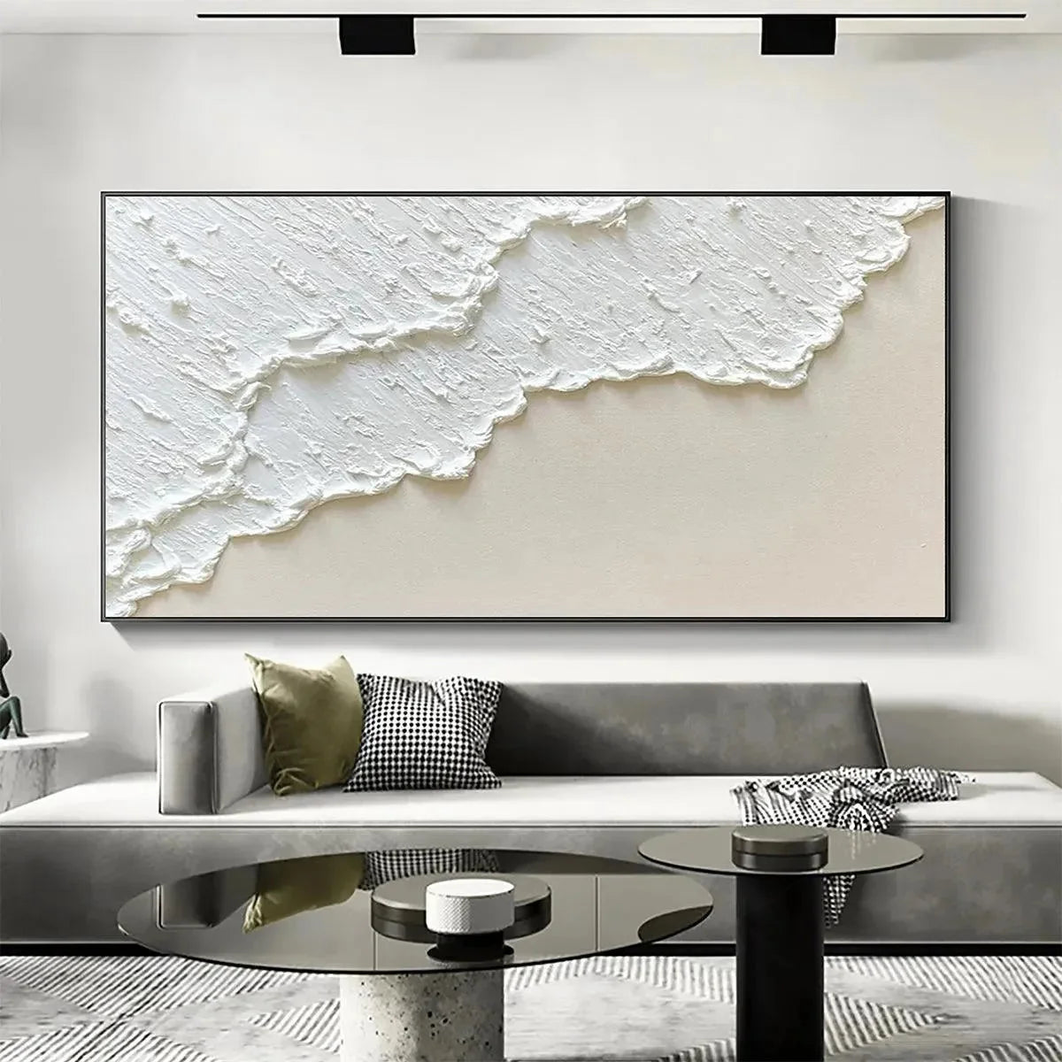 WHITE WAVE | Minimalist closeup, raised brushwork detail
