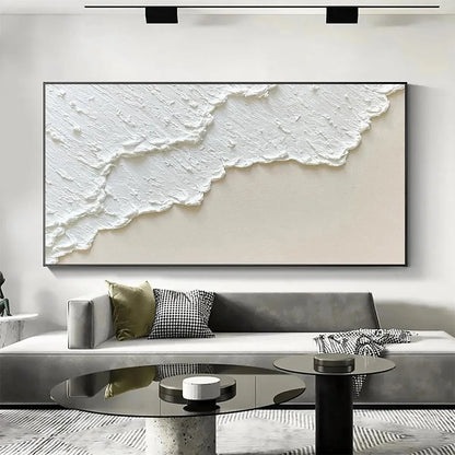 WHITE WAVE | Minimalist closeup, raised brushwork detail