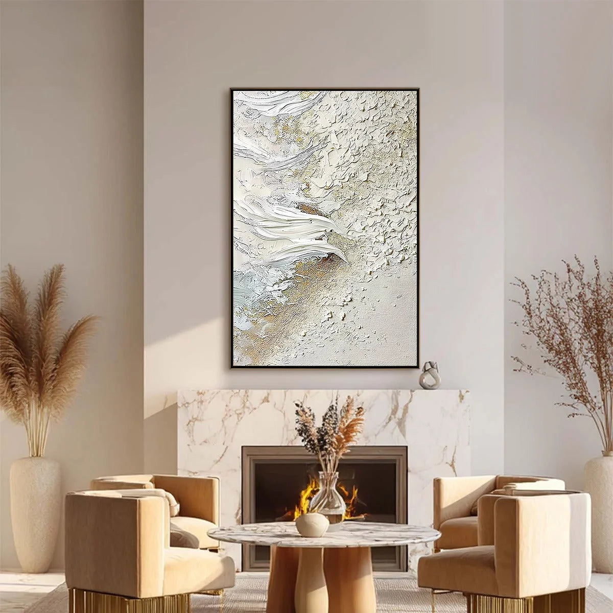WHITEWATER WHISPER | Wabi Sabi closeup, raised brushwork detail