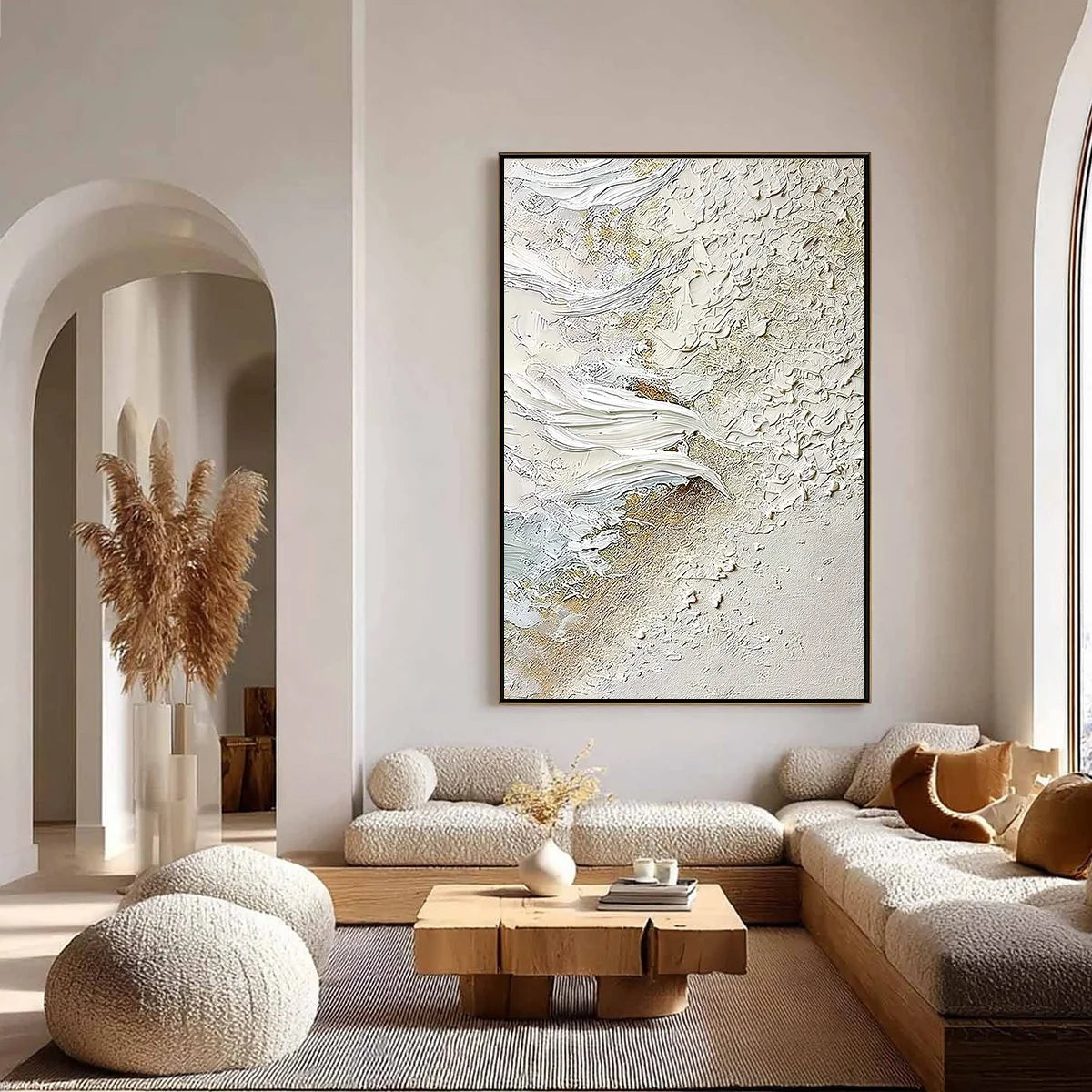 WHITEWATER WHISPER | gold frame stretched on neutral wall