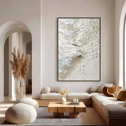 WHITEWATER WHISPER | gold frame stretched on neutral wall